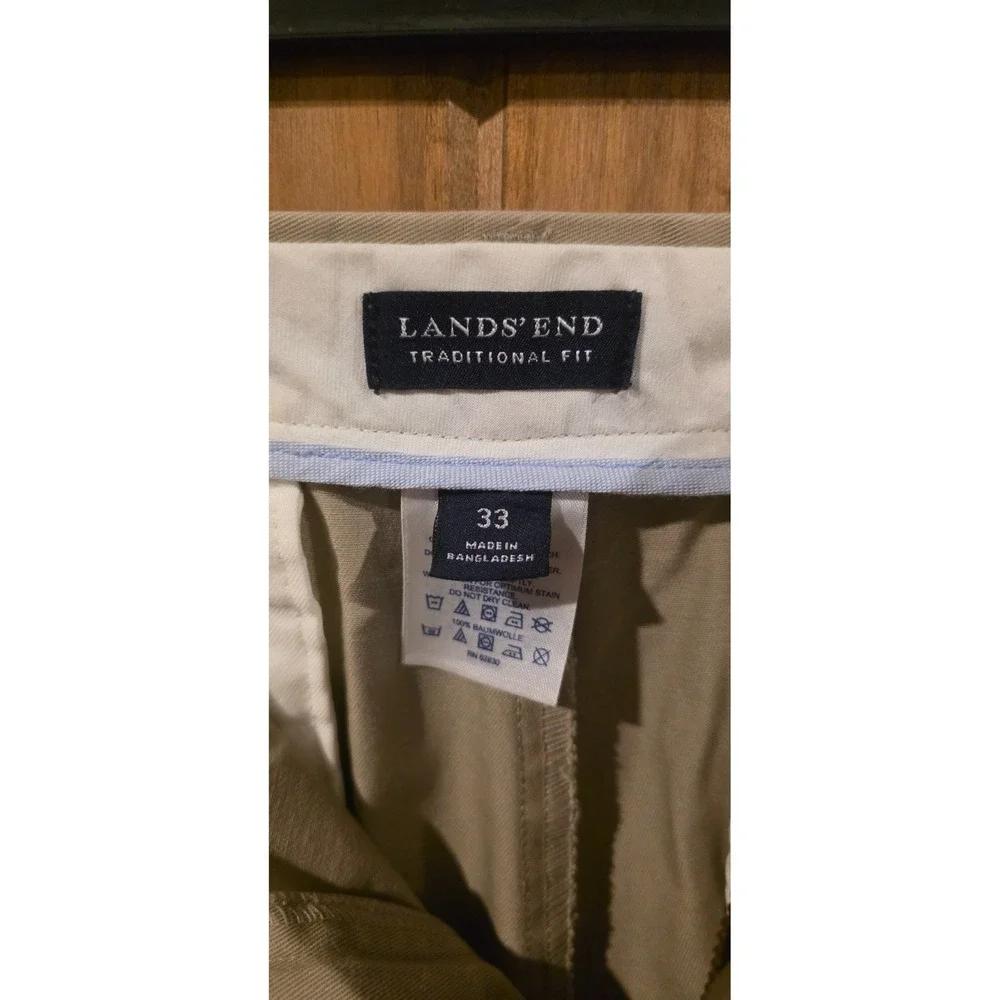 Land's End Dress Pants Mens 33 Khaki Pleated Front Traditional Fit‎ Straight Leg